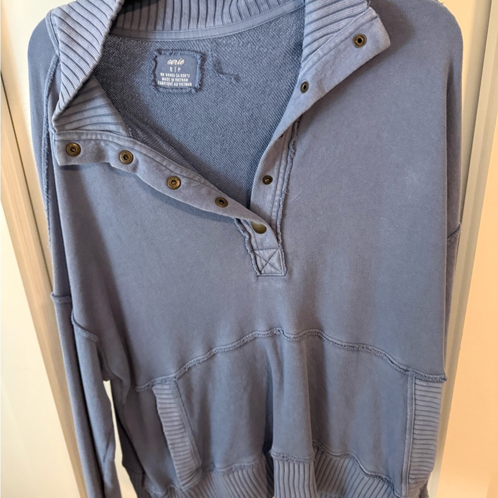 Aerie Blue Button-Up Sweatshirt